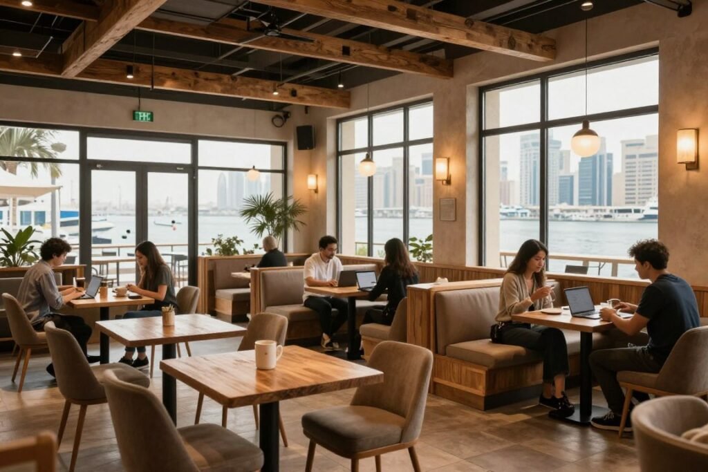 Costa Coffee Marina Mall Extension interior with casual seating and work-friendly tables Costa Coffee Marina Mall Extension interior with casual seating and work-friendly tables