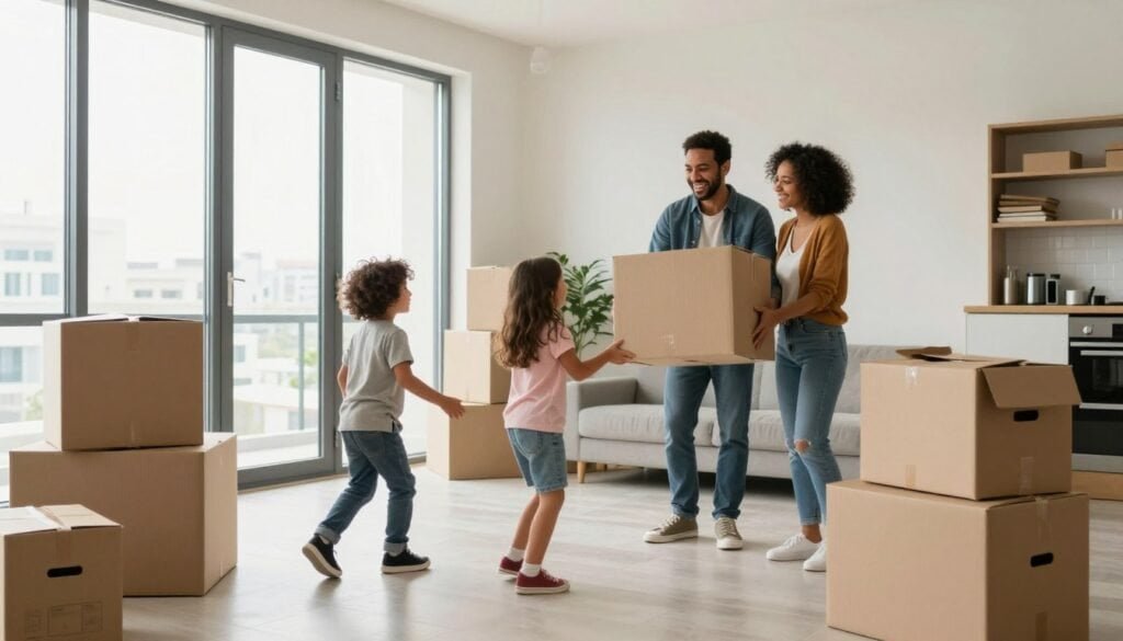 Happy family moving into new Dubai property showing successful real estate investment 2026