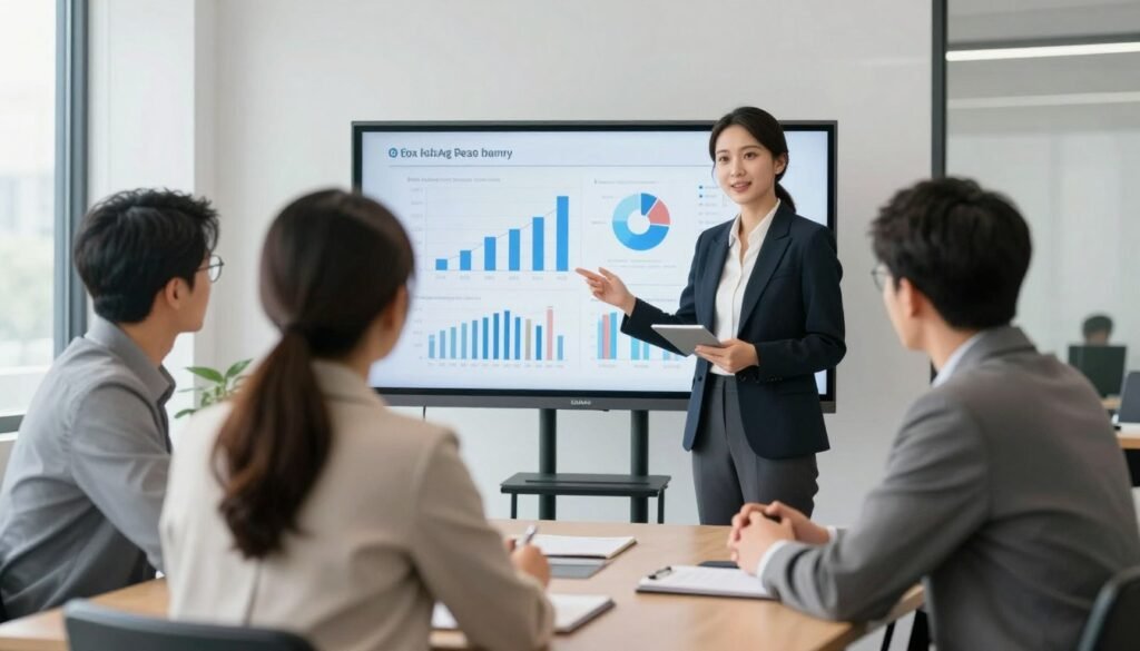 Real estate agent presenting property investment analysis to Dubai clients 2026
