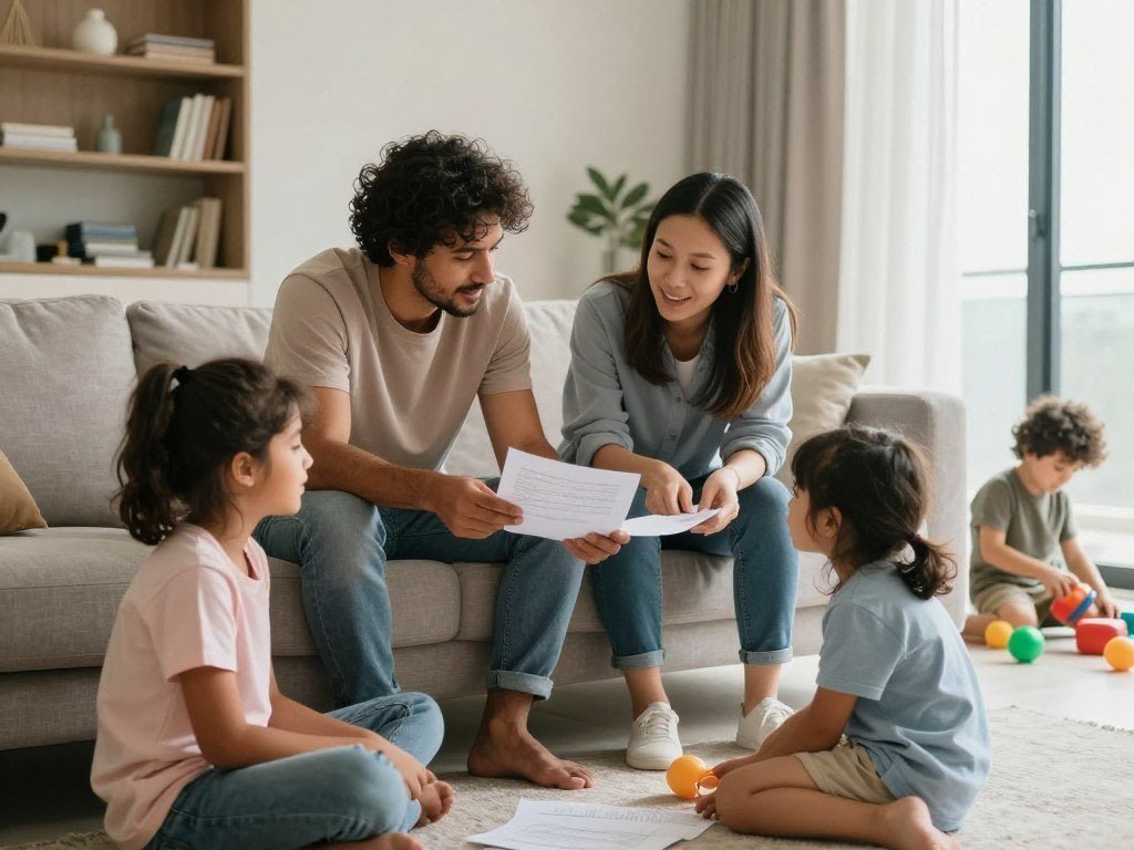 Young family planning future in Dubai discussing property investment goals
