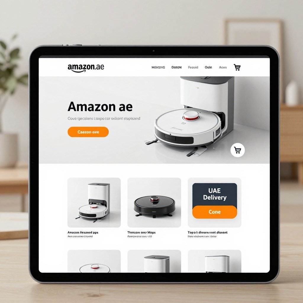 Amazon.ae logo and interface showing robot vacuum category