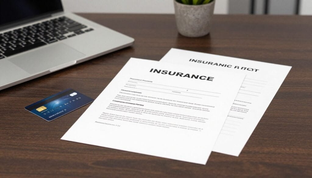 Insurance documents and credit card for luxury car rental deposit