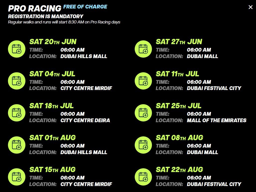 Pro Race Days (Saturday competitive series) mallathon