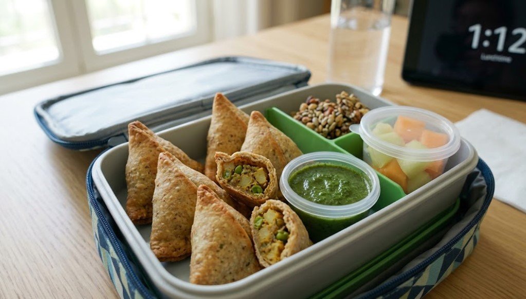 7. Baked Mini Samosa with Mint Chutney