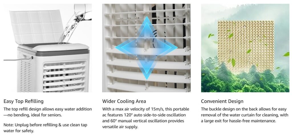 Evaporative Air Cooler, TDOO Cooling Fan with 3 Modes & 3 Speeds