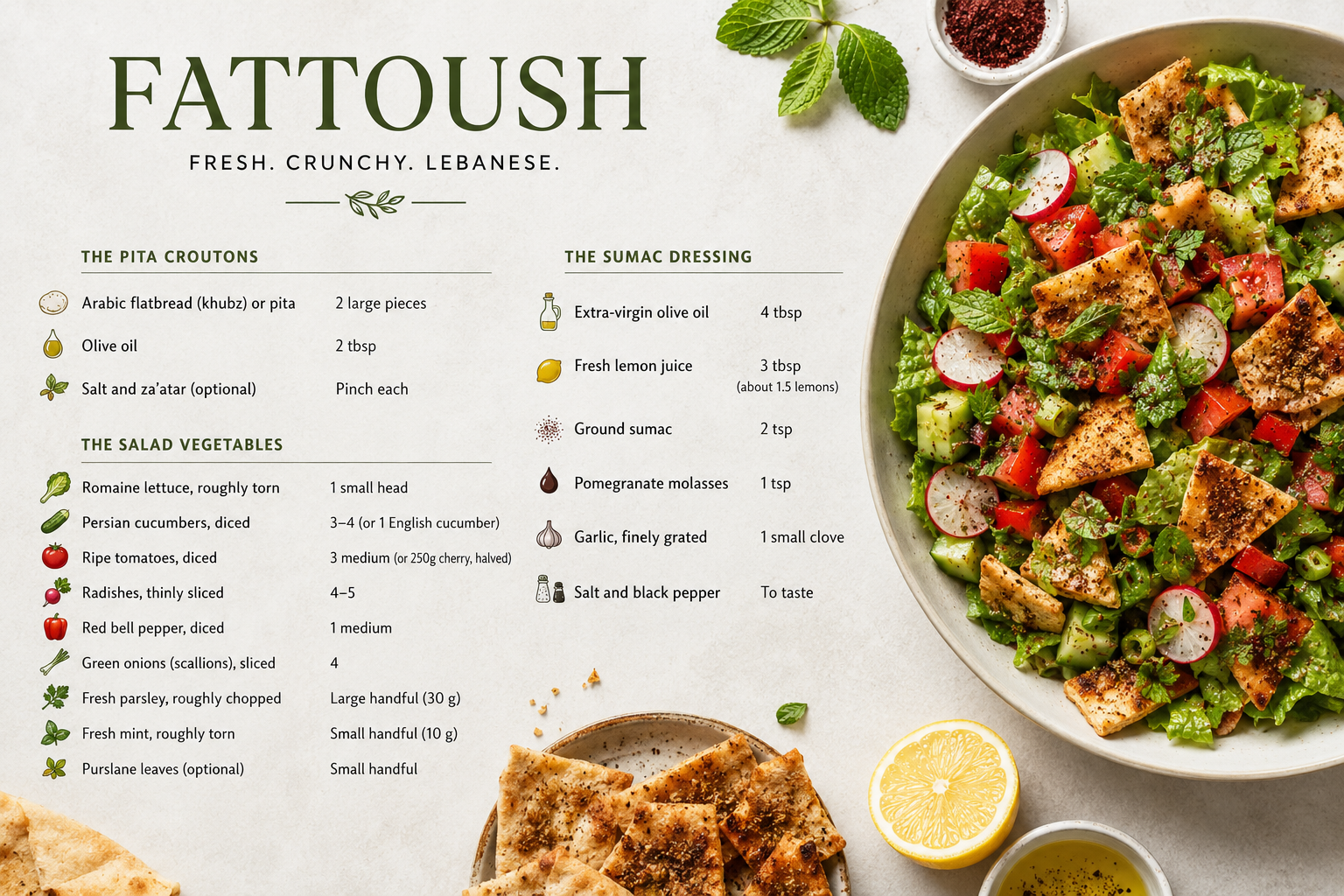 Fattoush RecipeIngredients